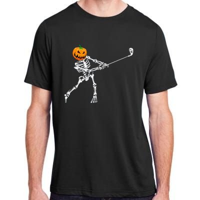 Skeleton Golf Halloween Pumpkin Golfing Golfer Adult ChromaSoft Performance T-Shirt