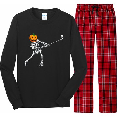 Skeleton Golf Halloween Pumpkin Golfing Golfer Long Sleeve Pajama Set