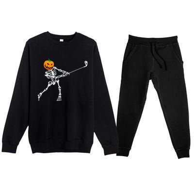 Skeleton Golf Halloween Pumpkin Golfing Golfer Premium Crewneck Sweatsuit Set