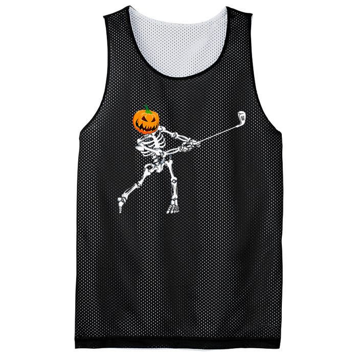 Skeleton Golf Halloween Pumpkin Golfing Golfer Mesh Reversible Basketball Jersey Tank