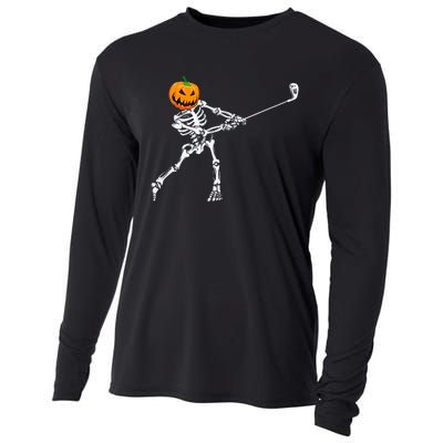 Skeleton Golf Halloween Pumpkin Golfing Golfer Cooling Performance Long Sleeve Crew