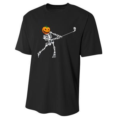 Skeleton Golf Halloween Pumpkin Golfing Golfer Performance Sprint T-Shirt