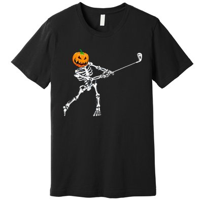 Skeleton Golf Halloween Pumpkin Golfing Golfer Premium T-Shirt