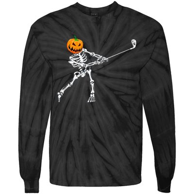 Skeleton Golf Halloween Pumpkin Golfing Golfer Tie-Dye Long Sleeve Shirt