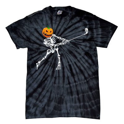 Skeleton Golf Halloween Pumpkin Golfing Golfer Tie-Dye T-Shirt