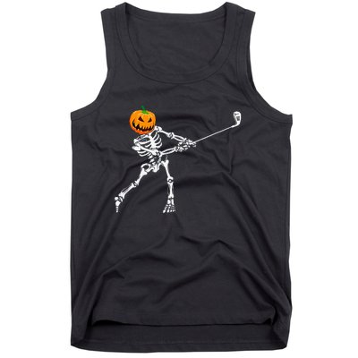 Skeleton Golf Halloween Pumpkin Golfing Golfer Tank Top