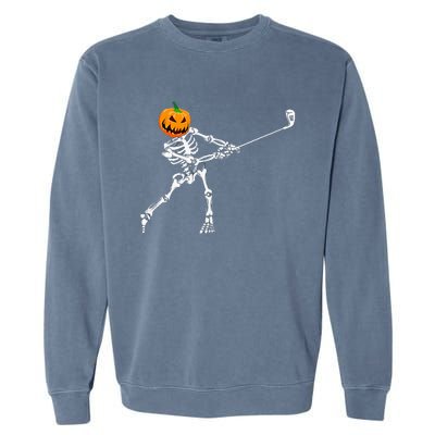 Skeleton Golf Halloween Pumpkin Golfing Golfer Garment-Dyed Sweatshirt