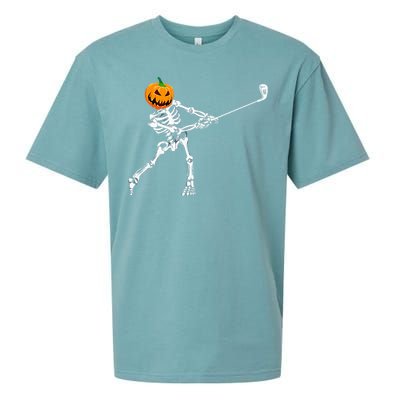 Skeleton Golf Halloween Pumpkin Golfing Golfer Sueded Cloud Jersey T-Shirt