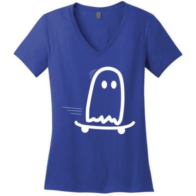 Skateboard Ghost Halloween Costume Funny Ghost Skateboarding Gift Women's V-Neck T-Shirt