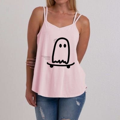 Skateboard Ghost Halloween Costume Funny Ghost Skateboarding Gift Women's Strappy Tank