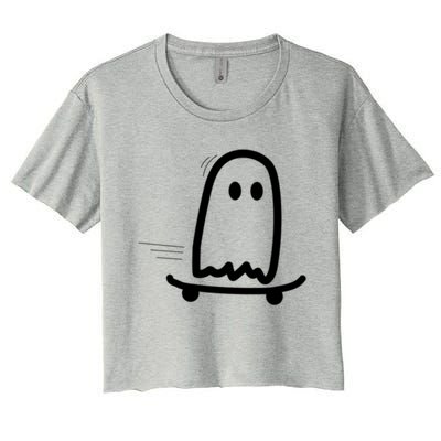 Skateboard Ghost Halloween Costume Funny Ghost Skateboarding Gift Women's Crop Top Tee