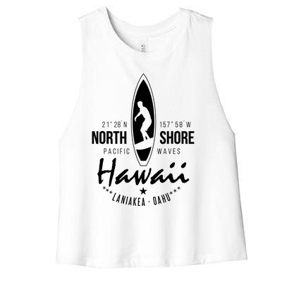 Surfer Gift Hawaii North Shore Laniakea Beach Oahu Women's Racerback Cropped Tank