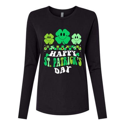 Shamrock Groovy Happy St Patricks Day Irish Retro Womens Cotton Relaxed Long Sleeve T-Shirt