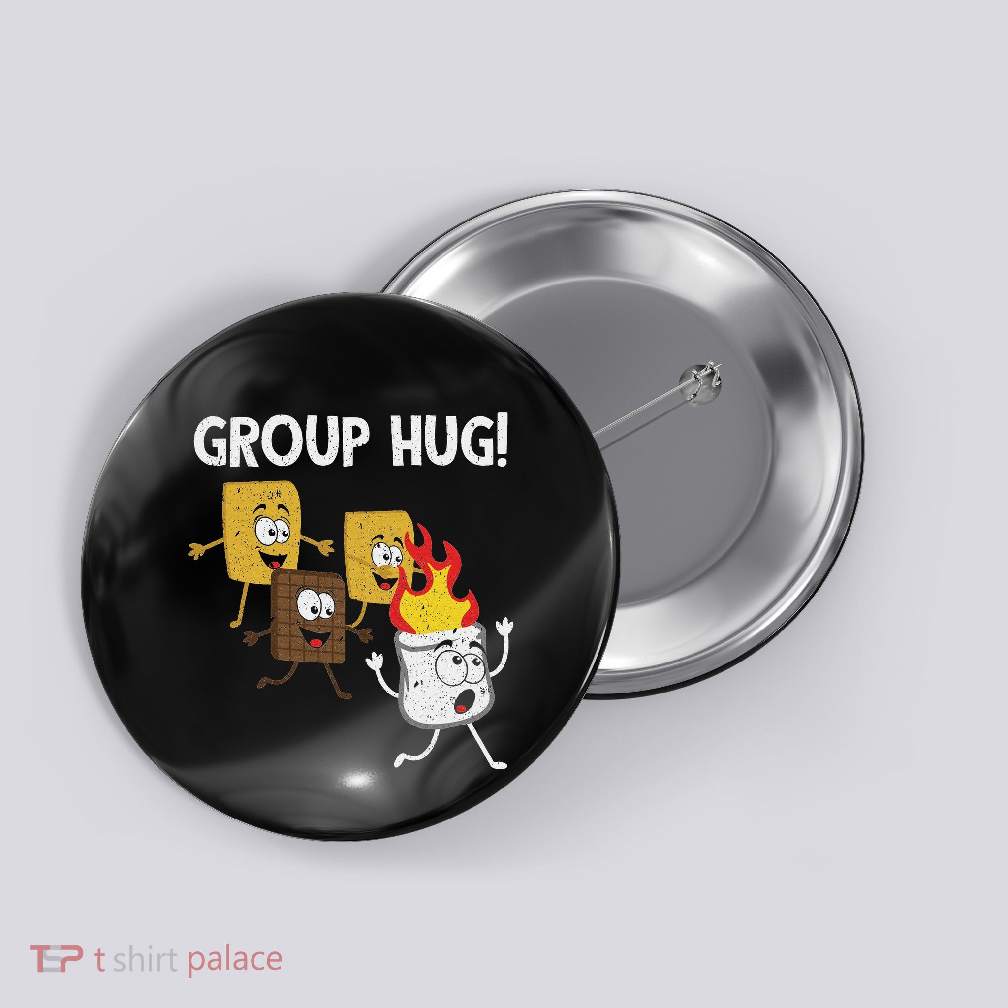 Smores Group Hug SMores Camping Food Marshmallows On Fire Button