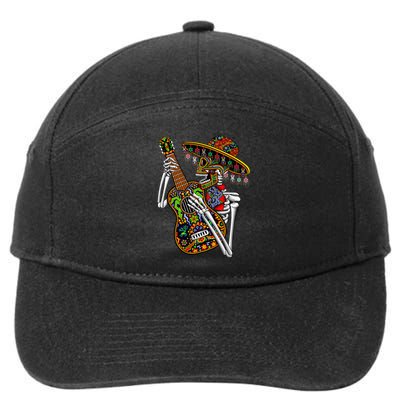 Sombrero Guitar Huichol Sugar Skull Calavera Mexico Mariachi 7-Panel Snapback Hat