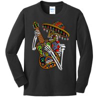 Sombrero Guitar Huichol Sugar Skull Calavera Mexico Mariachi Kids Long Sleeve Shirt