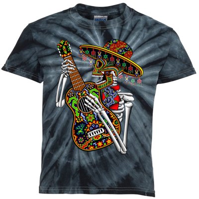 Sombrero Guitar Huichol Sugar Skull Calavera Mexico Mariachi Kids Tie-Dye T-Shirt