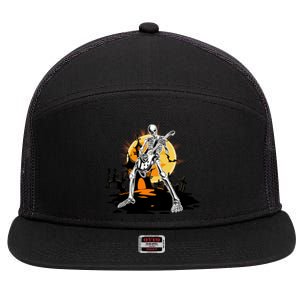 Skeleton Guitar Halloween Spooky 7 Panel Mesh Trucker Snapback Hat