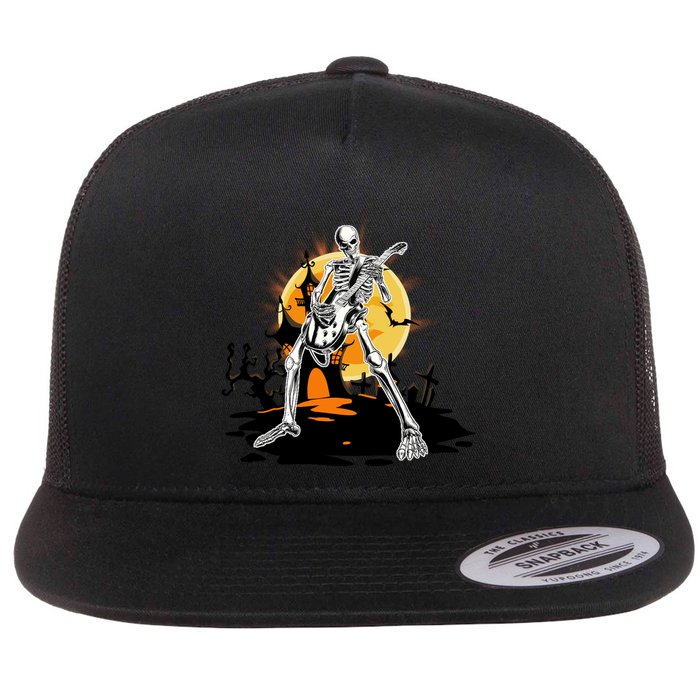 Skeleton Guitar Halloween Spooky Flatbill Hat