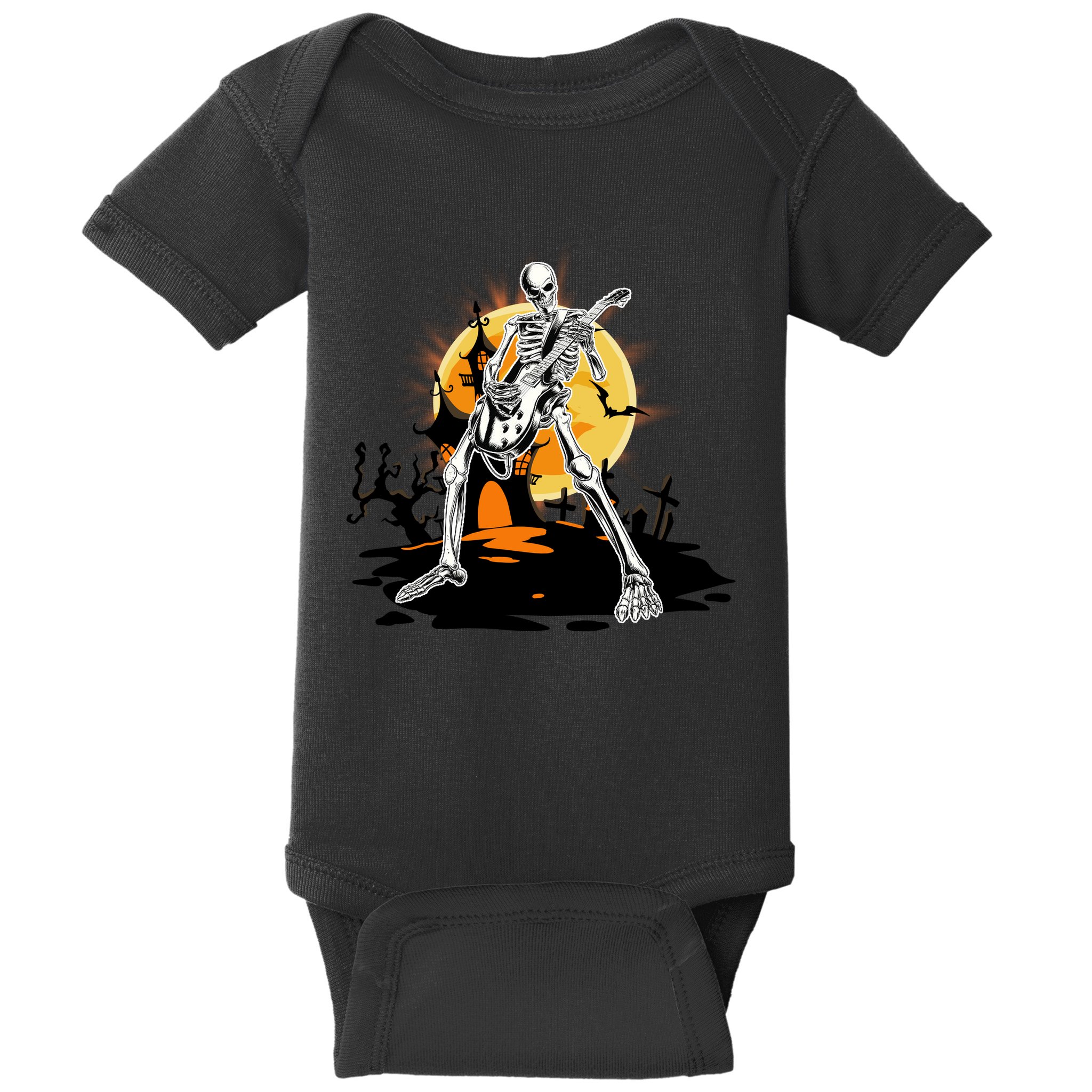 Skeleton Guitar Halloween Spooky Baby Bodysuit