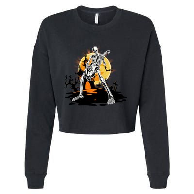 Skeleton Guitar Halloween Spooky Cropped Pullover Crew