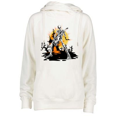 Skeleton Guitar Halloween Spooky Womens Funnel Neck Pullover Hood