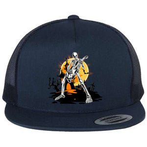 Skeleton Guitar Halloween Spooky Flat Bill Trucker Hat