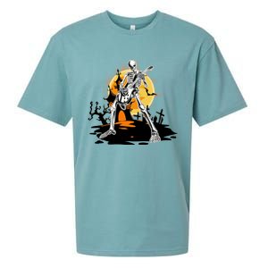 Skeleton Guitar Halloween Spooky Sueded Cloud Jersey T-Shirt