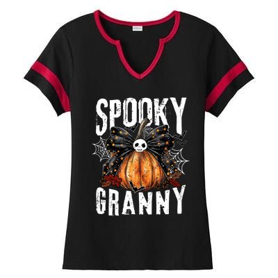 Spooky Granny Halloween Coquette Bow Pumpkin Fall Vibes Ladies Halftime Notch Neck Tee