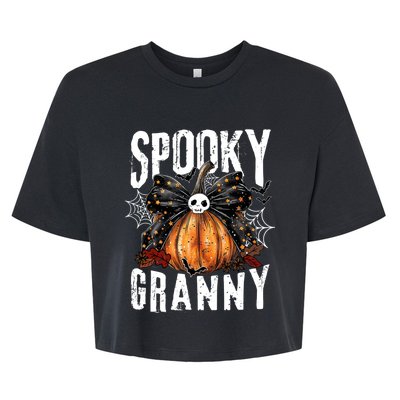 Spooky Granny Halloween Coquette Bow Pumpkin Fall Vibes Bella+Canvas Jersey Crop Tee