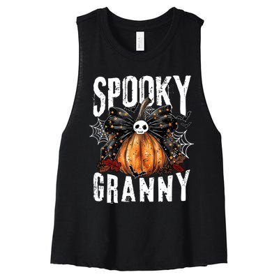 Spooky Granny Halloween Coquette Bow Pumpkin Fall Vibes Women's Racerback Cropped Tank