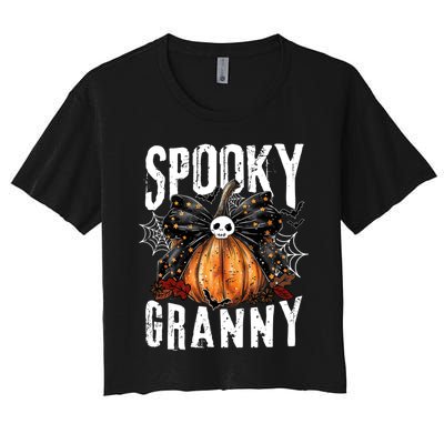 Spooky Granny Halloween Coquette Bow Pumpkin Fall Vibes Women's Crop Top Tee