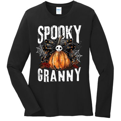 Spooky Granny Halloween Coquette Bow Pumpkin Fall Vibes Ladies Long Sleeve Shirt