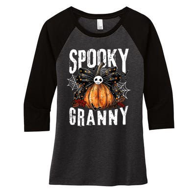 Spooky Granny Halloween Coquette Bow Pumpkin Fall Vibes Women's Tri-Blend 3/4-Sleeve Raglan Shirt