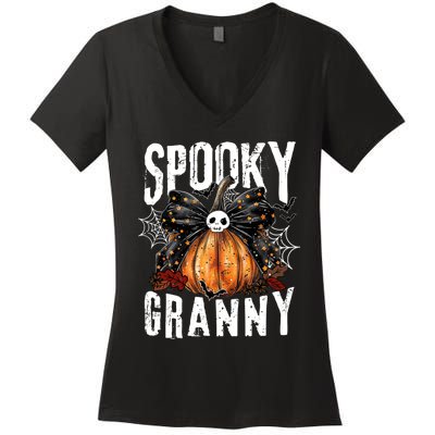 Spooky Granny Halloween Coquette Bow Pumpkin Fall Vibes Women's V-Neck T-Shirt