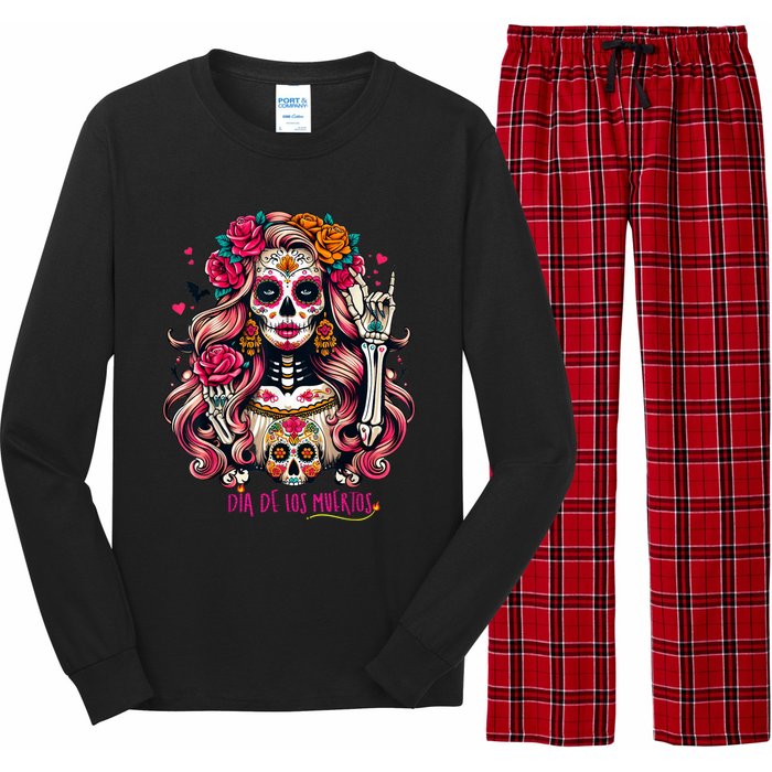 Skull Girl Halloween Dia De Los Muertos Mexican Sugar Long Sleeve Pajama Set