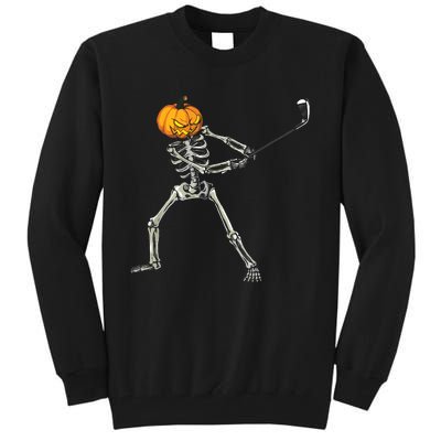 Skeleton Golf Halloween Pumpkin Golfing Golfer Tall Sweatshirt