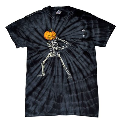 Skeleton Golf Halloween Pumpkin Golfing Golfer Tie-Dye T-Shirt