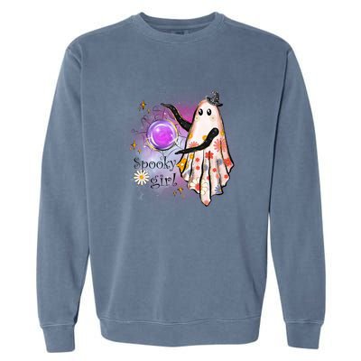 Spooky Girl Halloween T Shirts Boo Graphic Tee Designs Scary Halloween Costume Garment-Dyed Sweatshirt