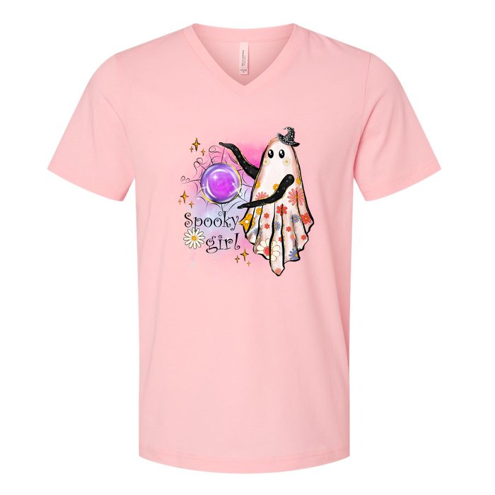 Spooky Girl Halloween T Shirts Boo Graphic Tee Designs Scary Halloween Costume V-Neck T-Shirt