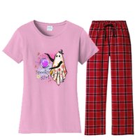 Spooky Girl Halloween T Shirts Boo Graphic Tee Designs Scary Halloween Costume Women's Flannel Pajama Set