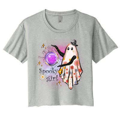 Spooky Girl Halloween T Shirts Boo Graphic Tee Designs Scary Halloween Costume Women's Crop Top Tee