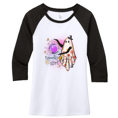 Spooky Girl Halloween T Shirts Boo Graphic Tee Designs Scary Halloween Costume Women's Tri-Blend 3/4-Sleeve Raglan Shirt