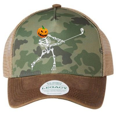 Skeleton Golf Halloween Pumpkin Golfing Golfer Legacy Tie Dye Trucker Hat