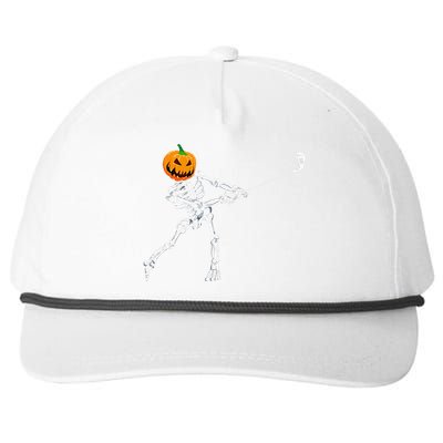 Skeleton Golf Halloween Pumpkin Golfing Golfer Snapback Five-Panel Rope Hat