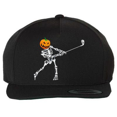 Skeleton Golf Halloween Pumpkin Golfing Golfer Wool Snapback Cap