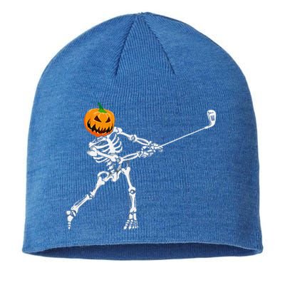 Skeleton Golf Halloween Pumpkin Golfing Golfer Sustainable Beanie