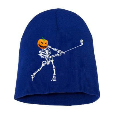 Skeleton Golf Halloween Pumpkin Golfing Golfer Short Acrylic Beanie