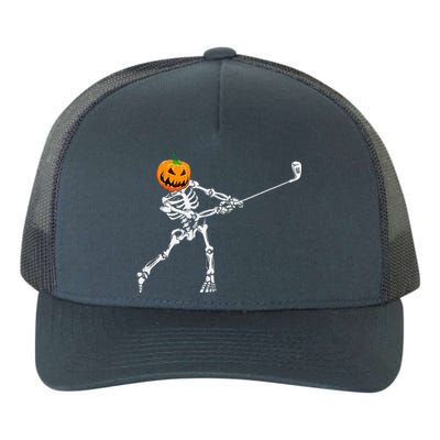 Skeleton Golf Halloween Pumpkin Golfing Golfer Yupoong Adult 5-Panel Trucker Hat