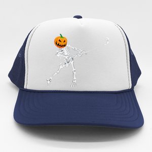 Skeleton Golf Halloween Pumpkin Golfing Golfer Trucker Hat